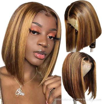 Highlight Bob Wig Perruques Court Cheveux Humains Straight Bob 4x1Wig Humain Hair Ombre 4 27 Highlight Wig Peruvian Bob Wig